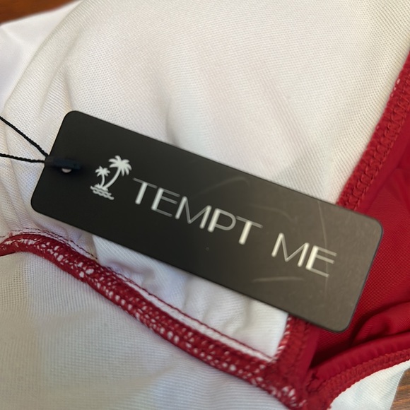 Tempt Me Red Ruched Halter One Piece Swimsuit NEW - Picture 7 of 8